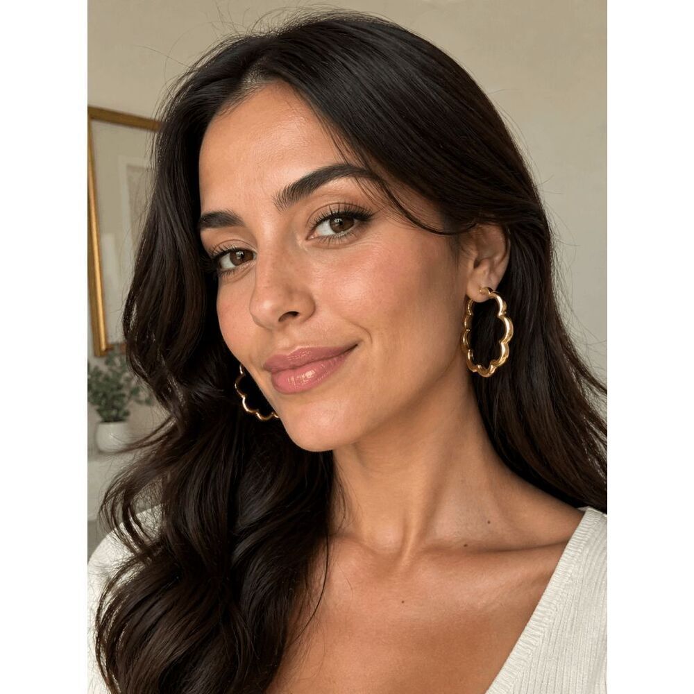 New! Isaac Mizrahi New York Gold Tone Scalloped Hoop Earrings